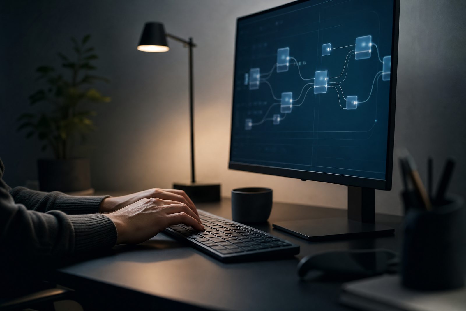 شاشة تعرض مسار أتمتة من خطوات متصلة قيد التشغيل